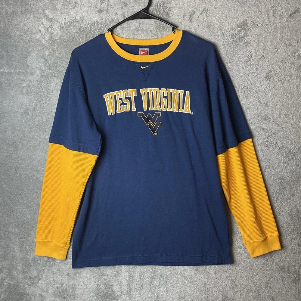 Nike Team Men's XL West Virginia Long Sleeve Shirt Blue Gold